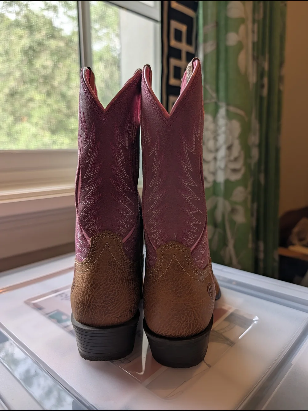 Ariat Kids/Girls Two-Tone Brown and Pink Western Cowboy Boots